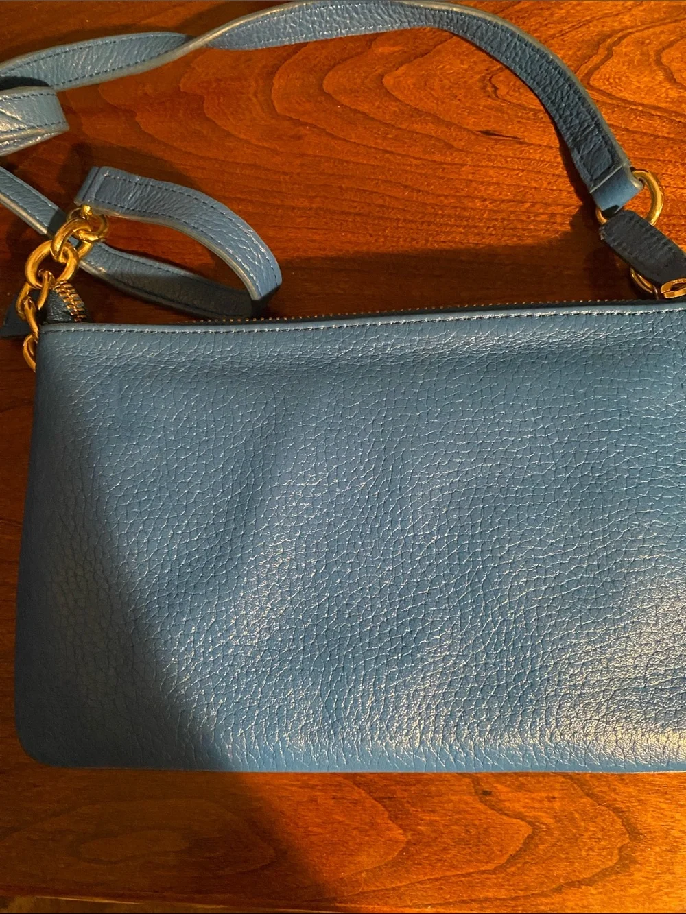 Tommy Hilfiger Blue Pebbled Leather Crossbody with Gold Accent